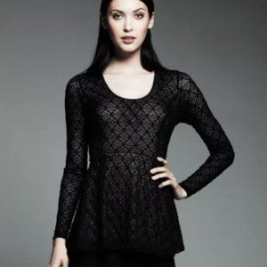 Catherine Malandrino Black Lace Peplum Blouse, EUC